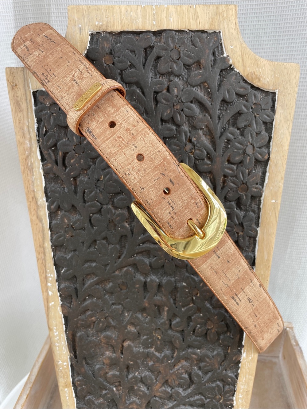 Ralph Lauren Cork-Textured Tan Belt with Gold Buckle